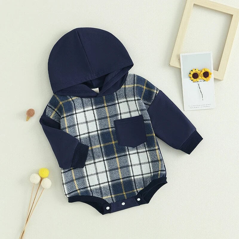 RTS: The Brady Hooded Plaid Onesie and Shirt