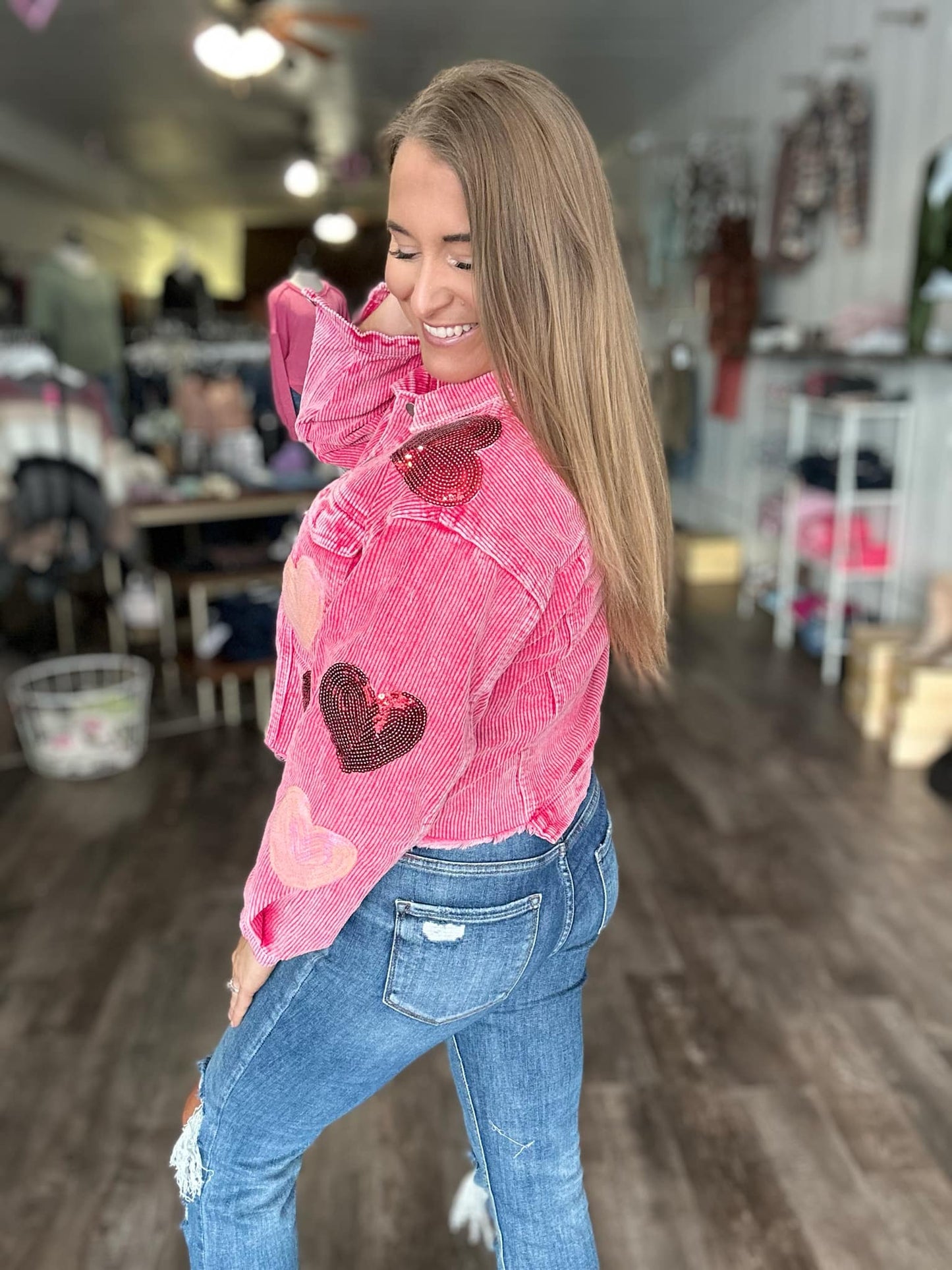 rts: Sequin Heart Corduroy Shacket