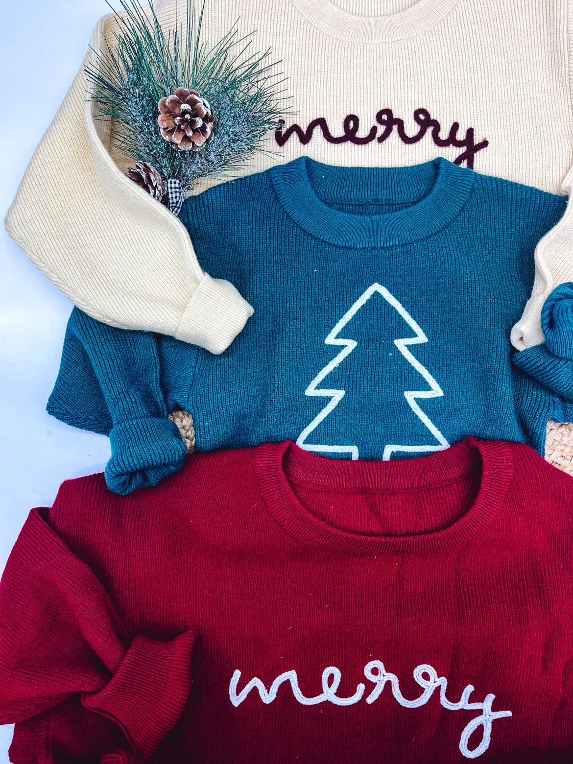 RTS: Rope Embroidered Merry Sweaters (adult and kid)