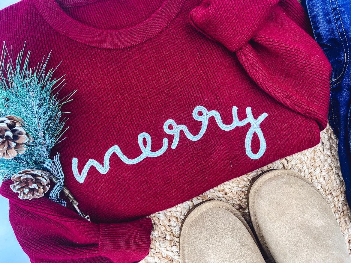 RTS: Rope Embroidered Merry Sweaters (adult and kid)