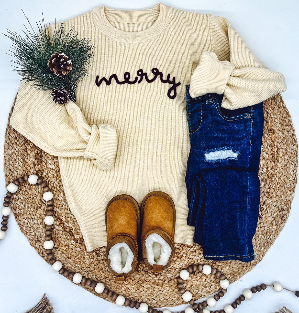 RTS: Rope Embroidered Merry Sweaters (adult and kid)