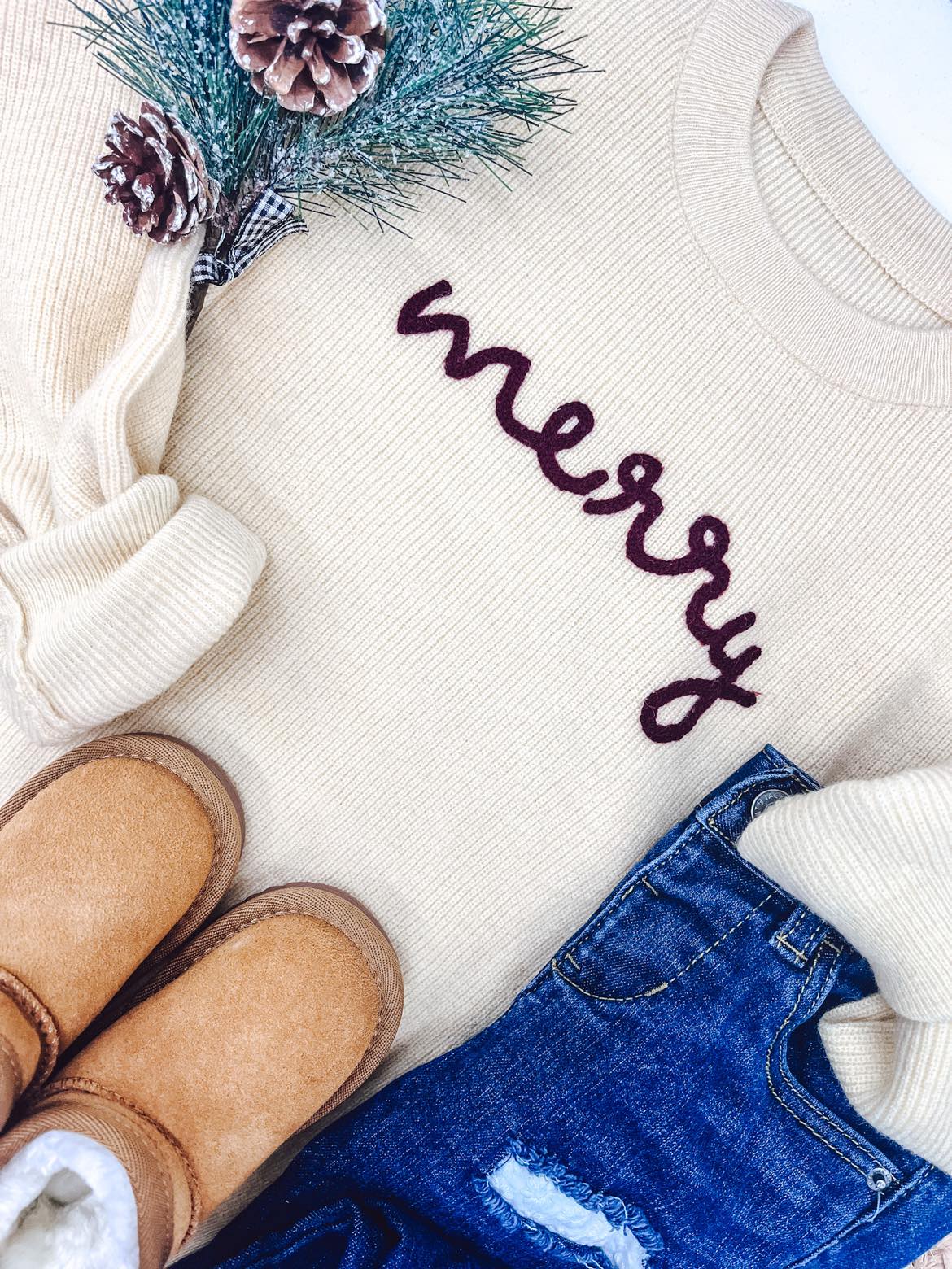 RTS: Rope Embroidered Merry Sweaters (adult and kid)