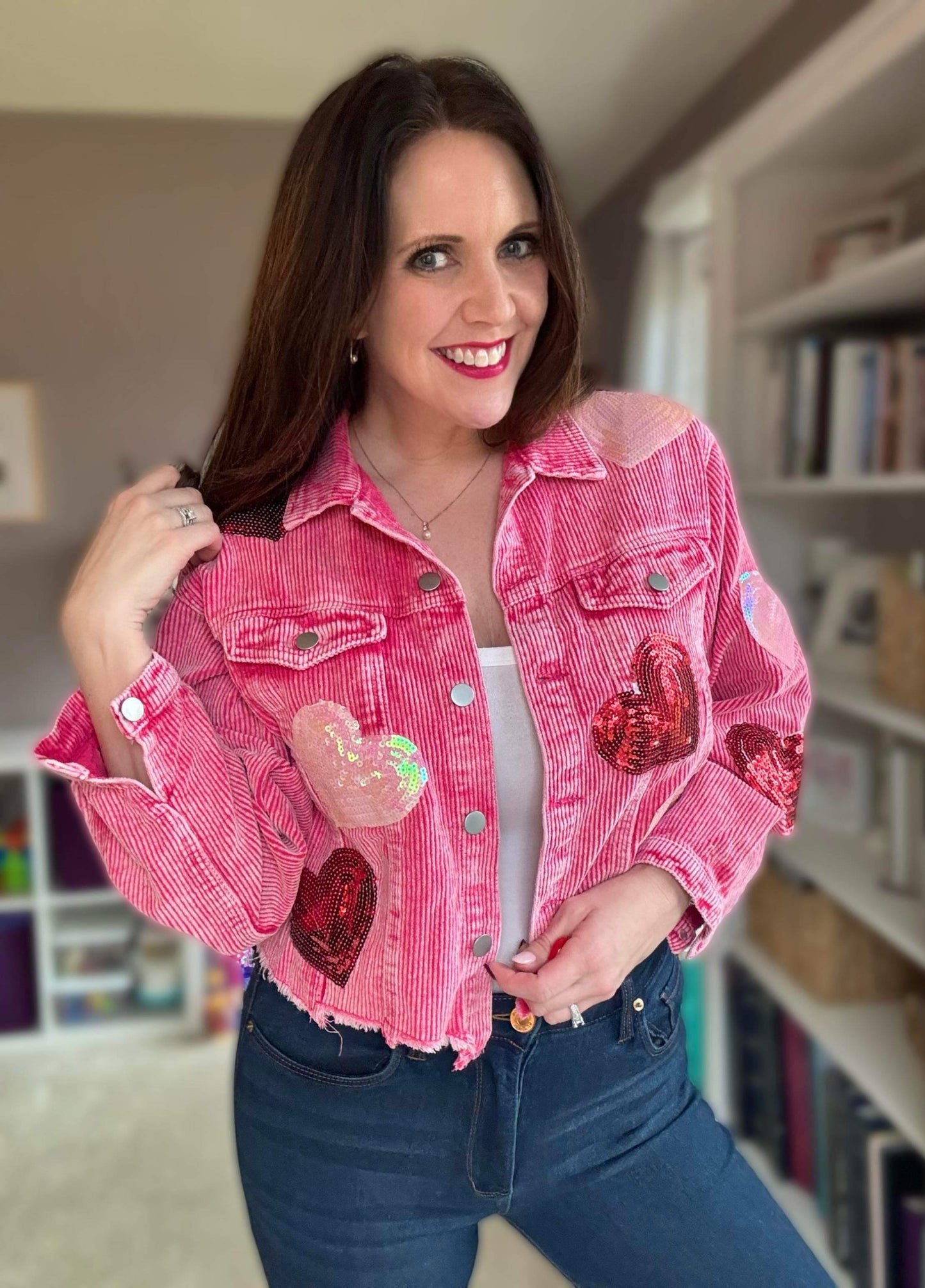 rts: Sequin Heart Corduroy Shacket