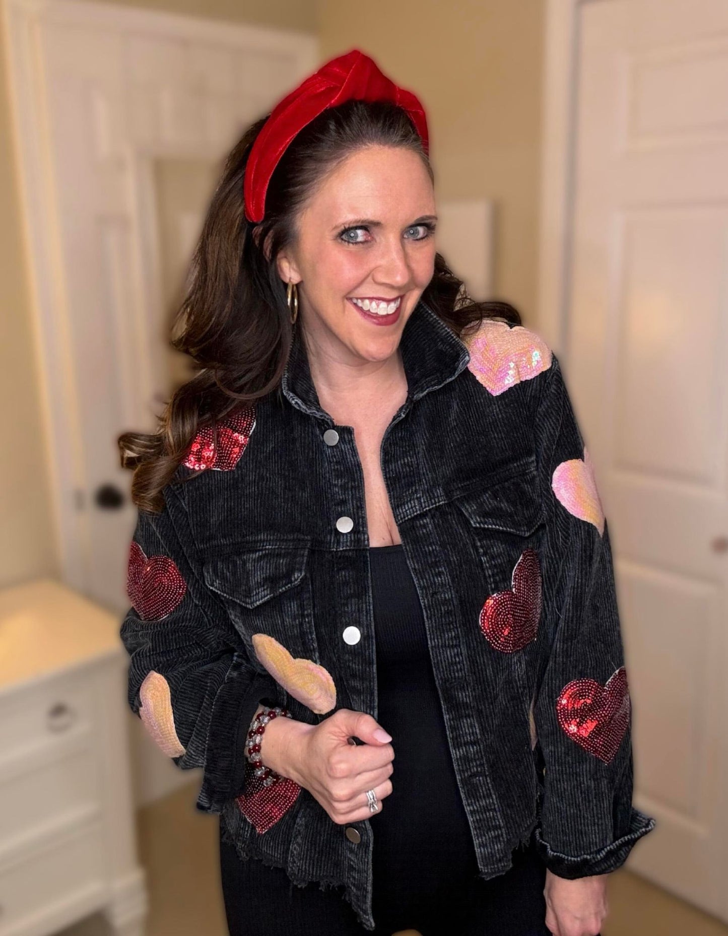 rts: Sequin Heart Corduroy Shacket