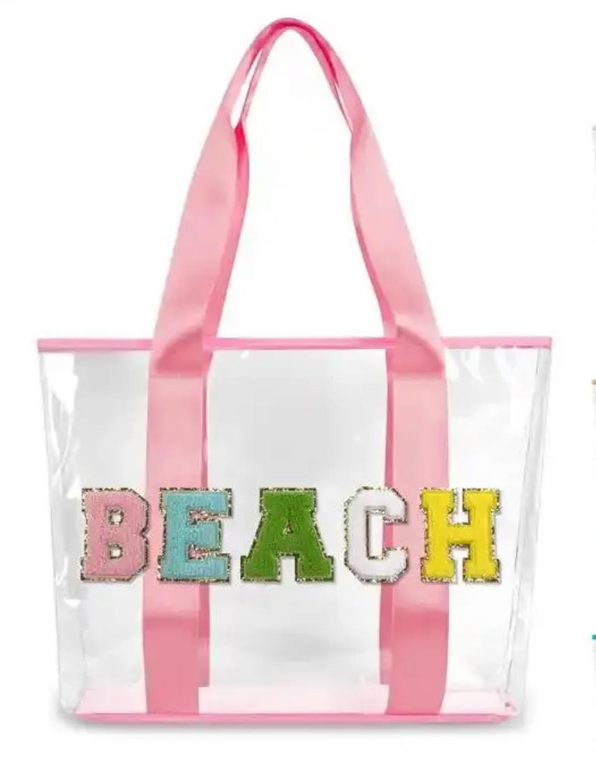 RTS: Clear Embroidered Chenille Letter Totes