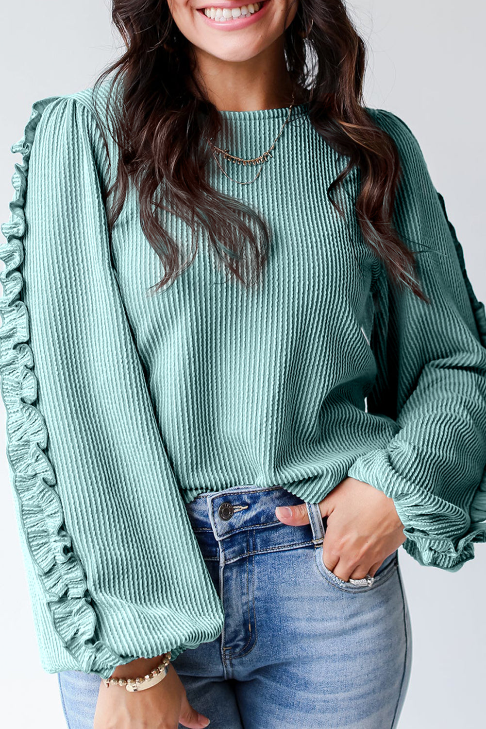 RTS: The Alice Ribbed & Ruffle Aqua Top