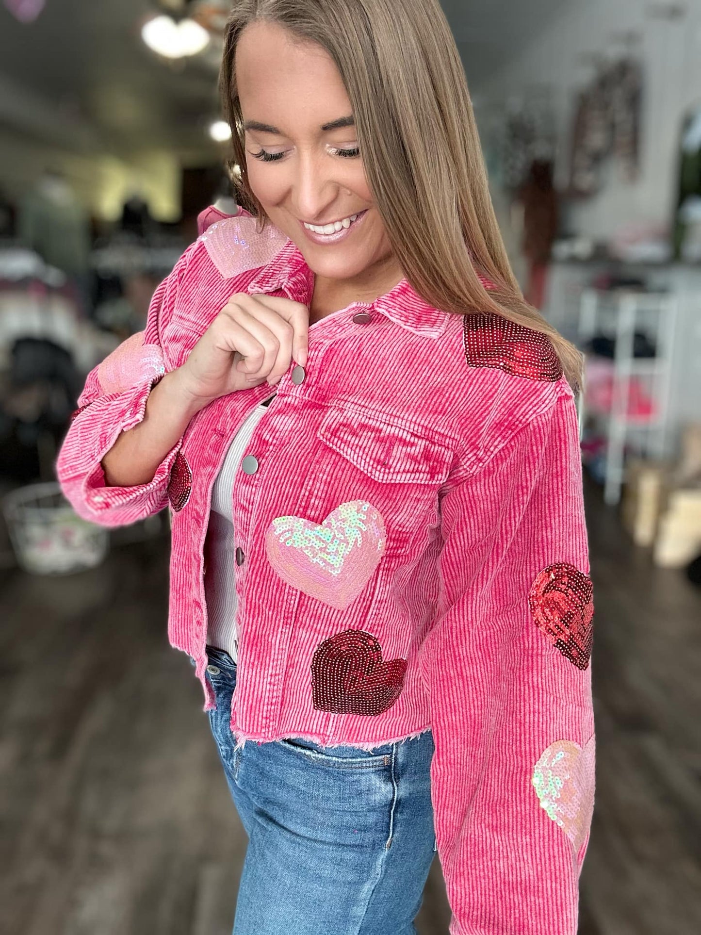 rts: Sequin Heart Corduroy Shacket