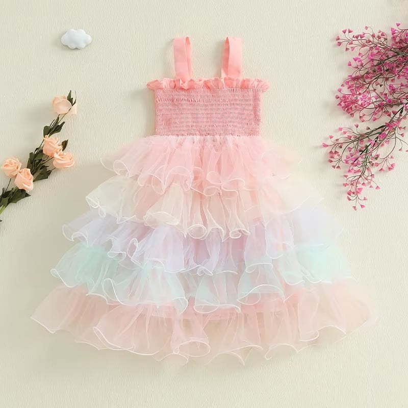 RTS: The Annabelle Muted Rainbow Tulle Dress