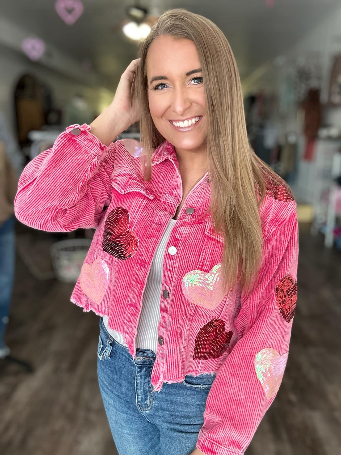 rts: Sequin Heart Corduroy Shacket