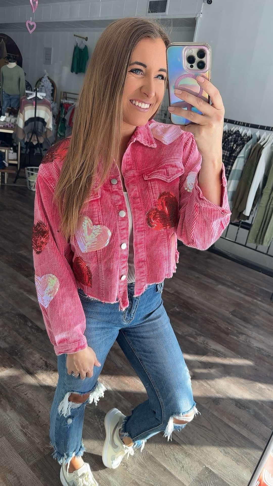 rts: Sequin Heart Corduroy Shacket