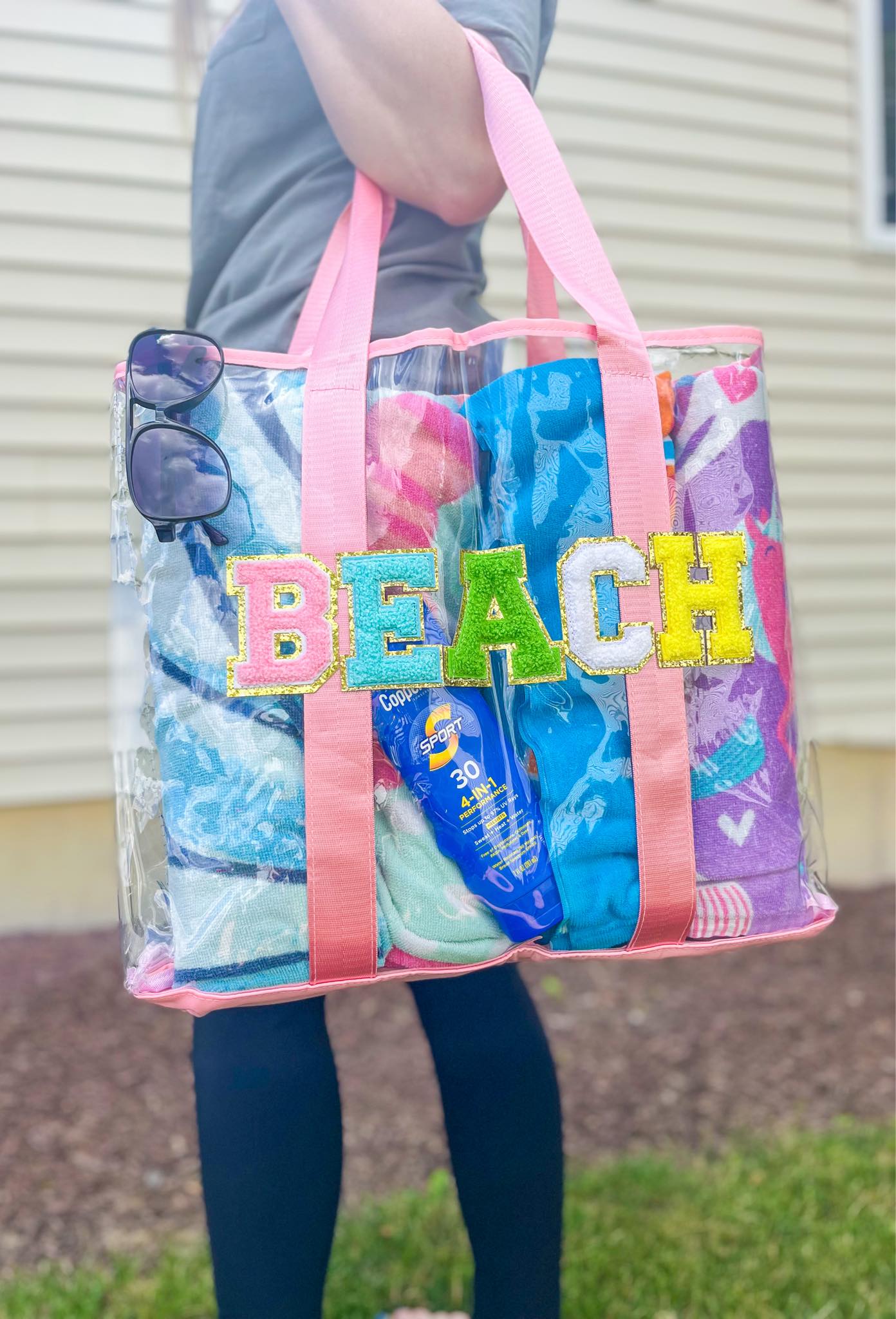 RTS: Clear Embroidered Chenille Letter Totes