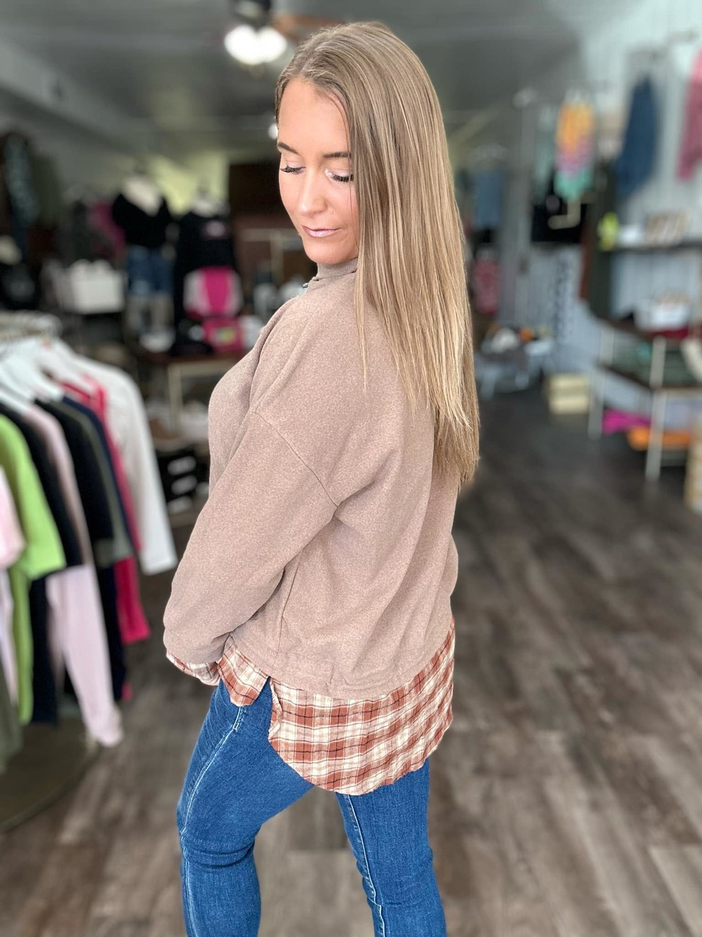 PREORDER: The Kelli Layered Knit and Flannel Top 10.7.24