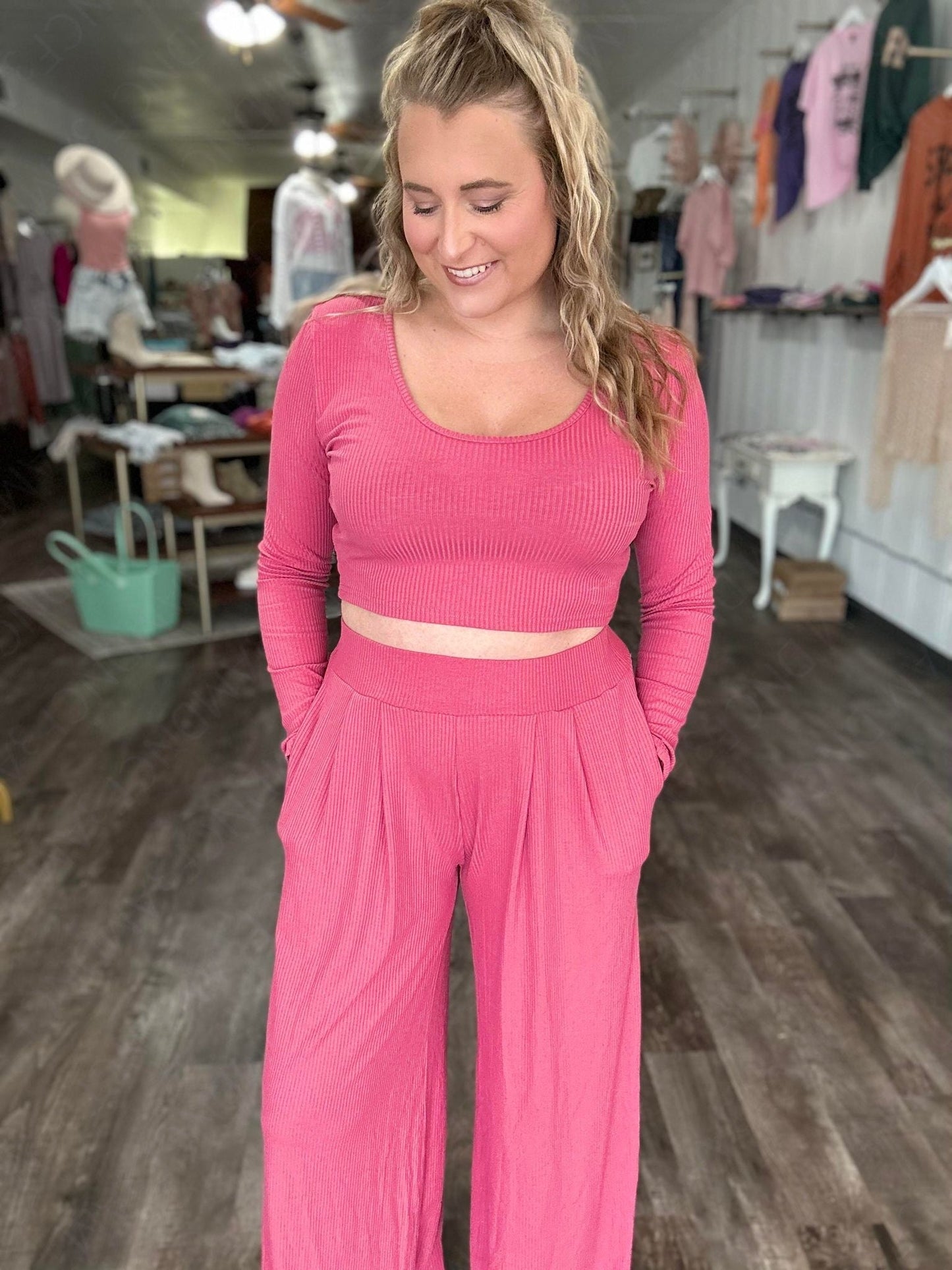 RTS: The Kat Long Sleeve Crop and Wide Leg Pant Set