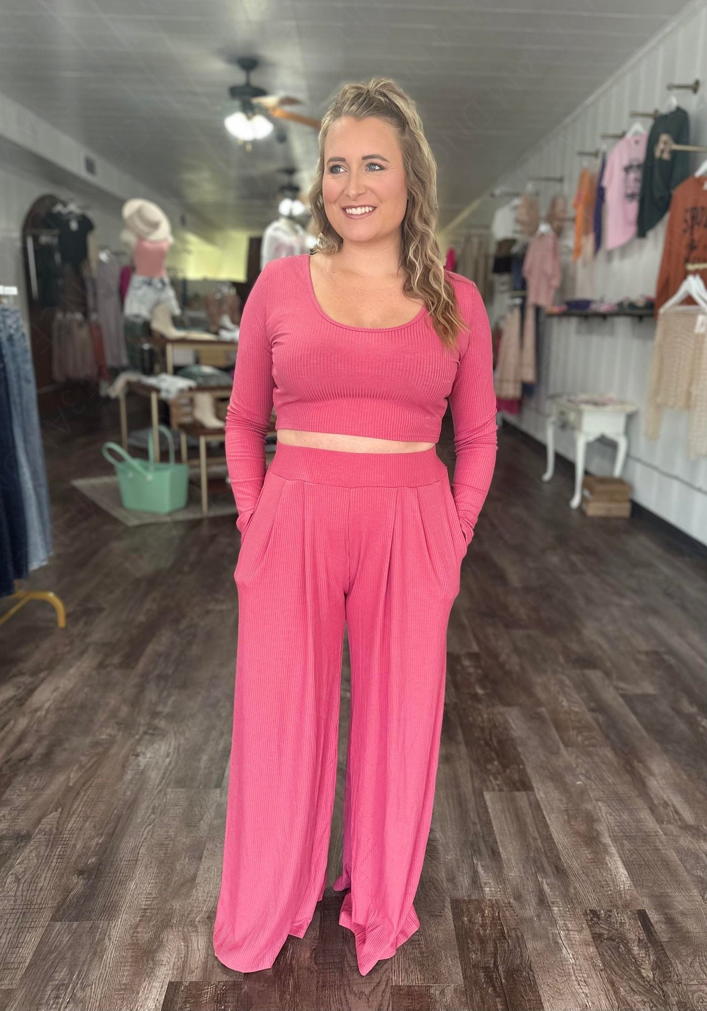 RTS: The Kat Long Sleeve Crop and Wide Leg Pant Set