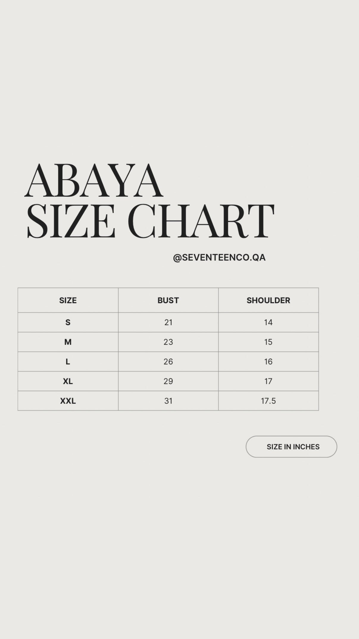 Size chart