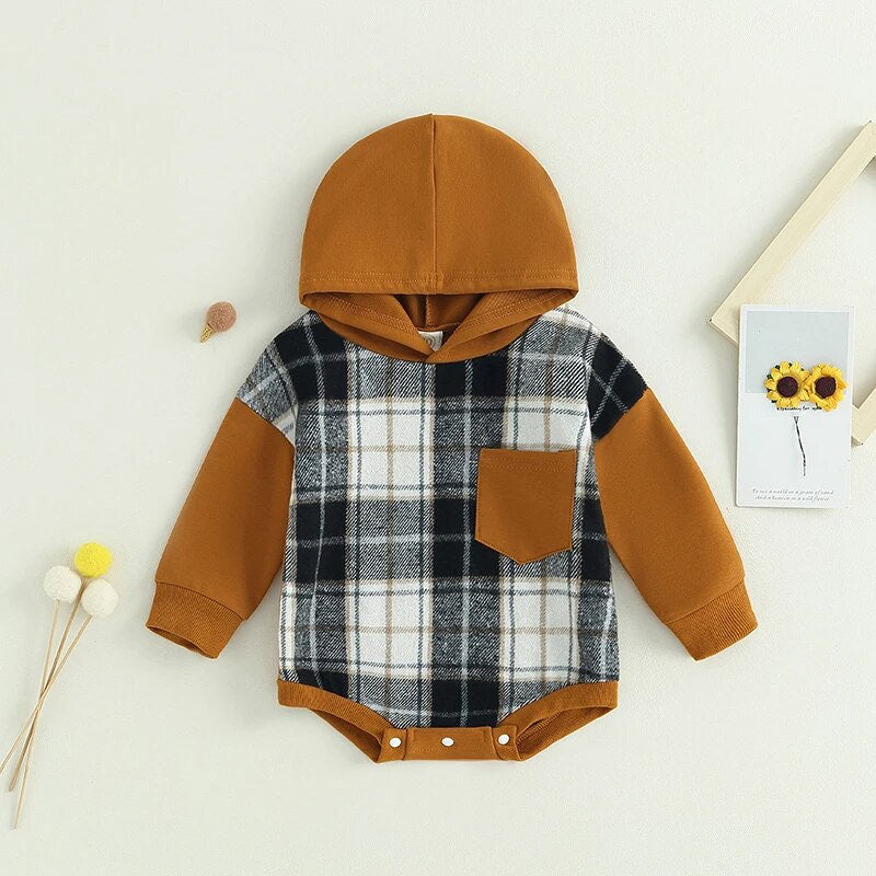 RTS: The Brady Hooded Plaid Onesie and Shirt