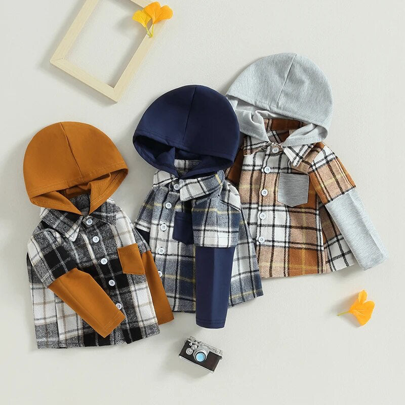 RTS: The Brady Hooded Plaid Onesie and Shirt