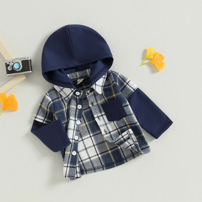 RTS: The Brady Hooded Plaid Onesie and Shirt