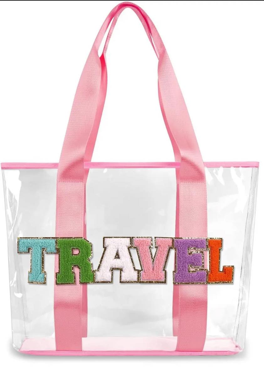 RTS: Clear Embroidered Chenille Letter Totes