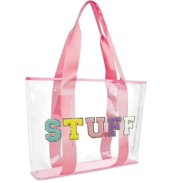RTS: Clear Embroidered Chenille Letter Totes