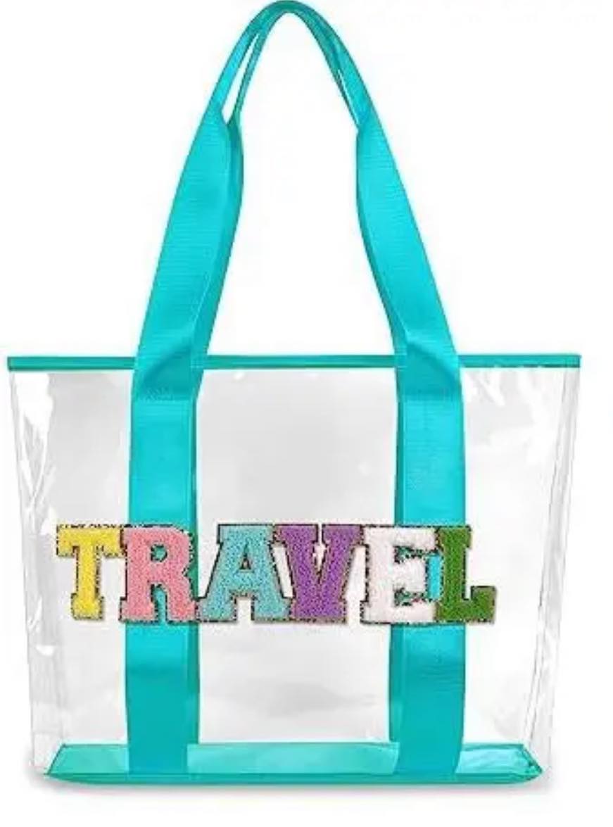 RTS: Clear Embroidered Chenille Letter Totes