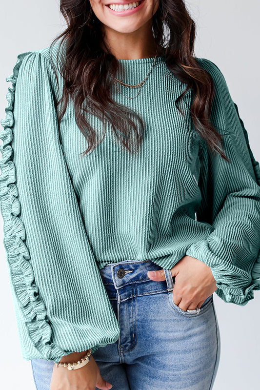 RTS: The Alice Ribbed & Ruffle Aqua Top