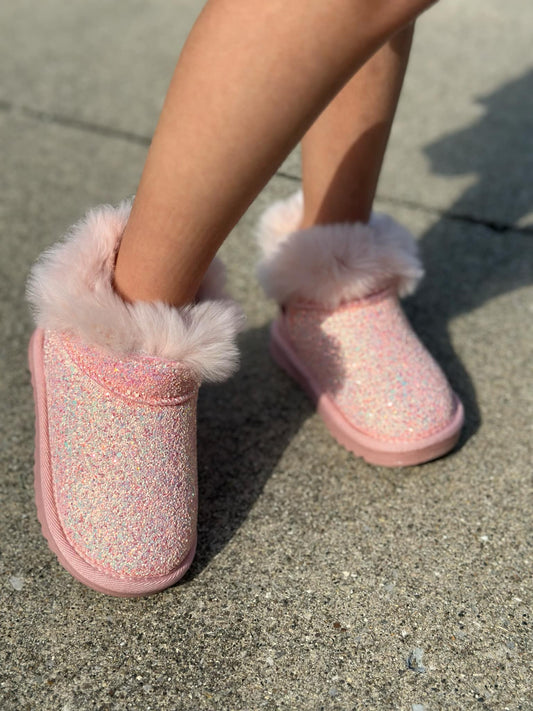 RTS: Vegan Leather Fuzzy Sparkle Boot