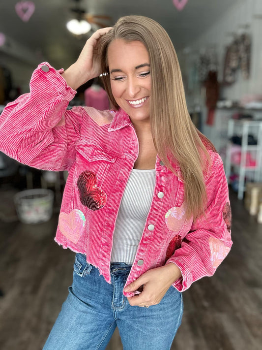 rts: Sequin Heart Corduroy Shacket